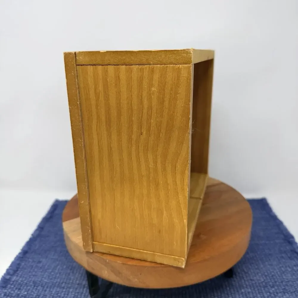 Small Antique Pine Wood Hanging Spice Box With Floral Pattern